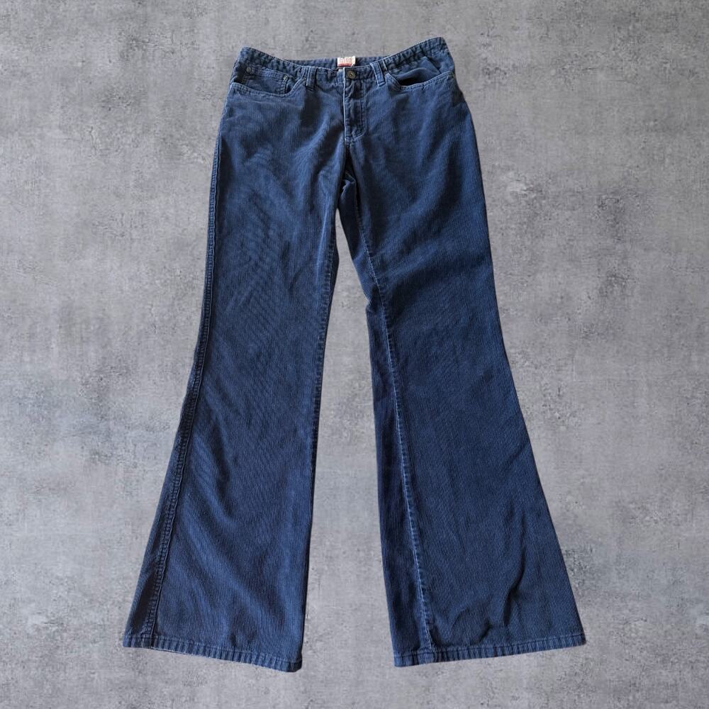 Vtg Y2K Tilt Corduroy Pants Womens Size 9 Long Blue Flare Wide Leg Bell Bottom⁠